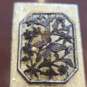 Two Tone Floral Butterfly Brooch